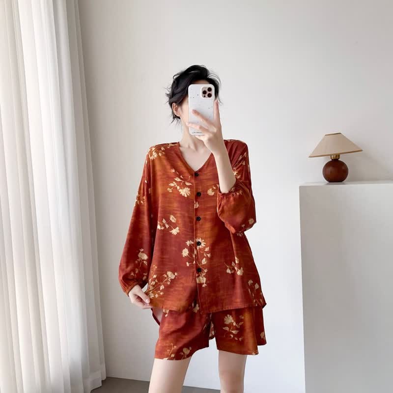 Ownkoti Botanical Floral Button Front Women's Pajamas - image 2