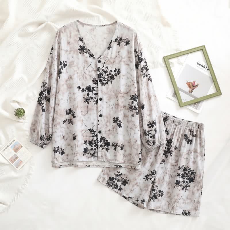 Ownkoti Retro Floral Button Front Women's Pajamas - image 1