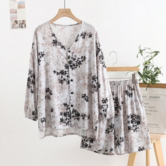 Ownkoti Retro Floral Button Front Women's Pajamas - Gray - One Size - image 0