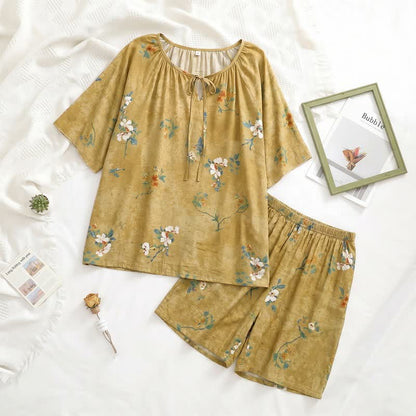 Ownkoti Vintage Botanical Floral Tie-Neck Pajama Set - image 1