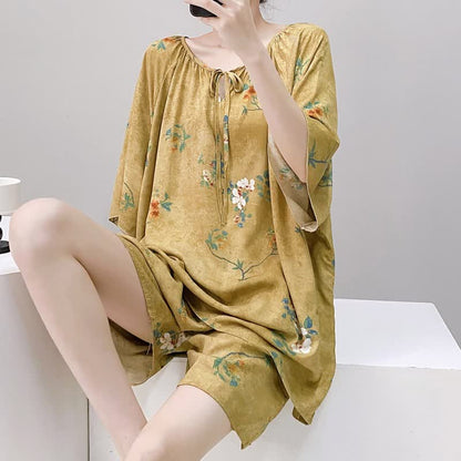 Ownkoti Vintage Botanical Floral Tie-Neck Pajama Set - image 2
