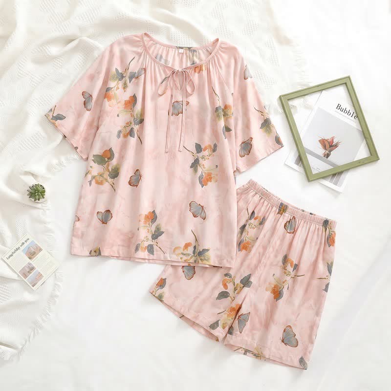 Ownkoti Floral & Butterfly Tie Neck Loungewear Set - image 1