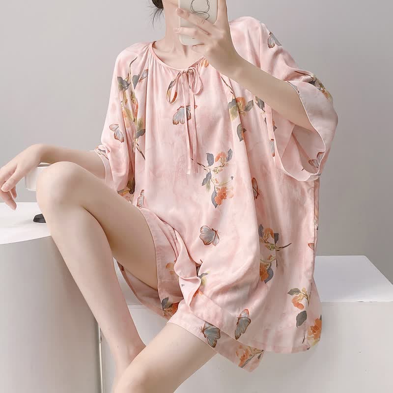 Ownkoti Floral & Butterfly Tie Neck Loungewear Set - image 2