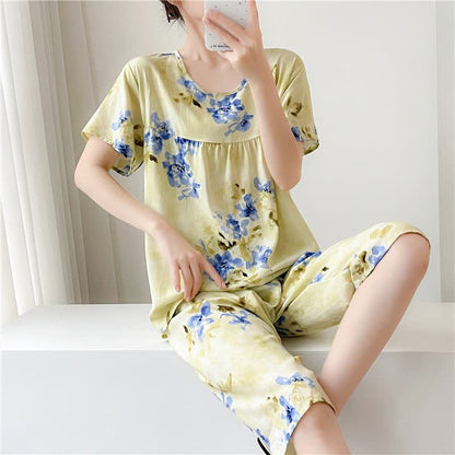 Ownkoti Blue Floral Short Sleeve Women's Pajamas - image 2