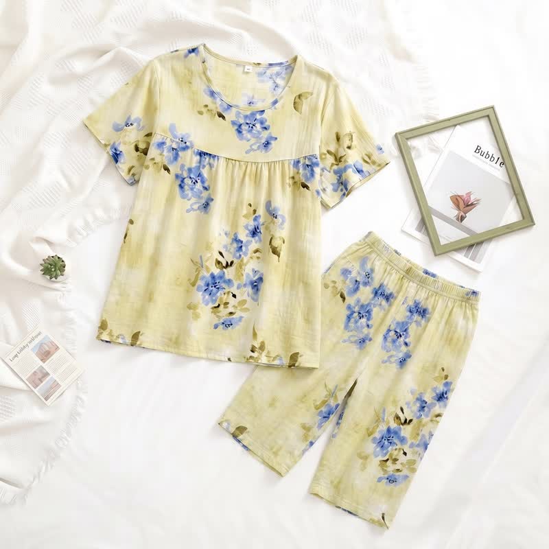 Ownkoti Blue Floral Short Sleeve Women's Pajamas - image 1