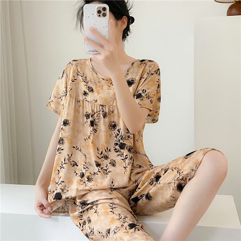 Ownkoti Vintage Floral Short Sleeve Women's Pajamas - image 2