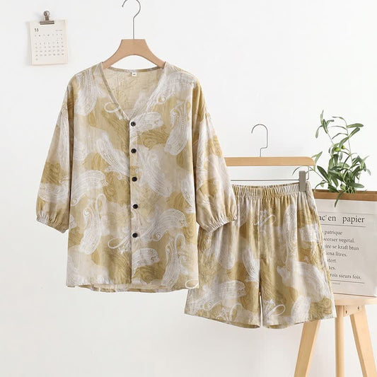 Ownkoti Paisley Print V-Neck Pajama Set - Beige - One Size - image 0