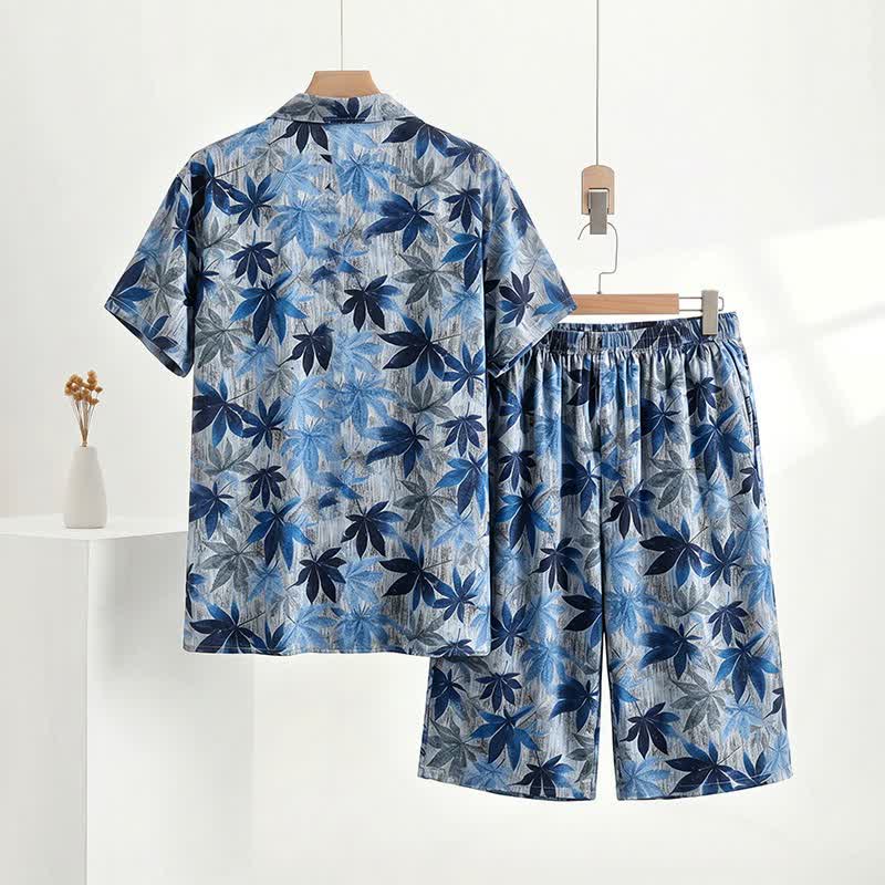 Ownkoti Unisex Blue Leaf Print Pajama Set - image 3