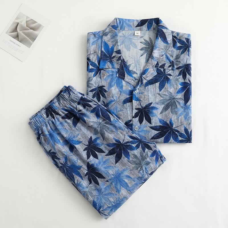 Ownkoti Unisex Blue Leaf Print Pajama Set - image 1