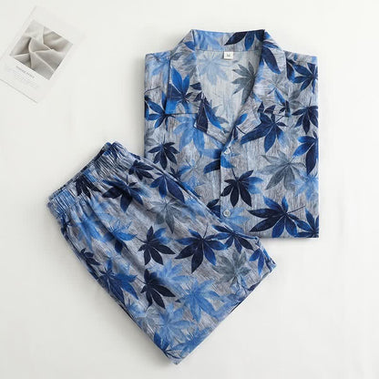 Ownkoti Unisex Blue Leaf Print Pajama Set - image 1