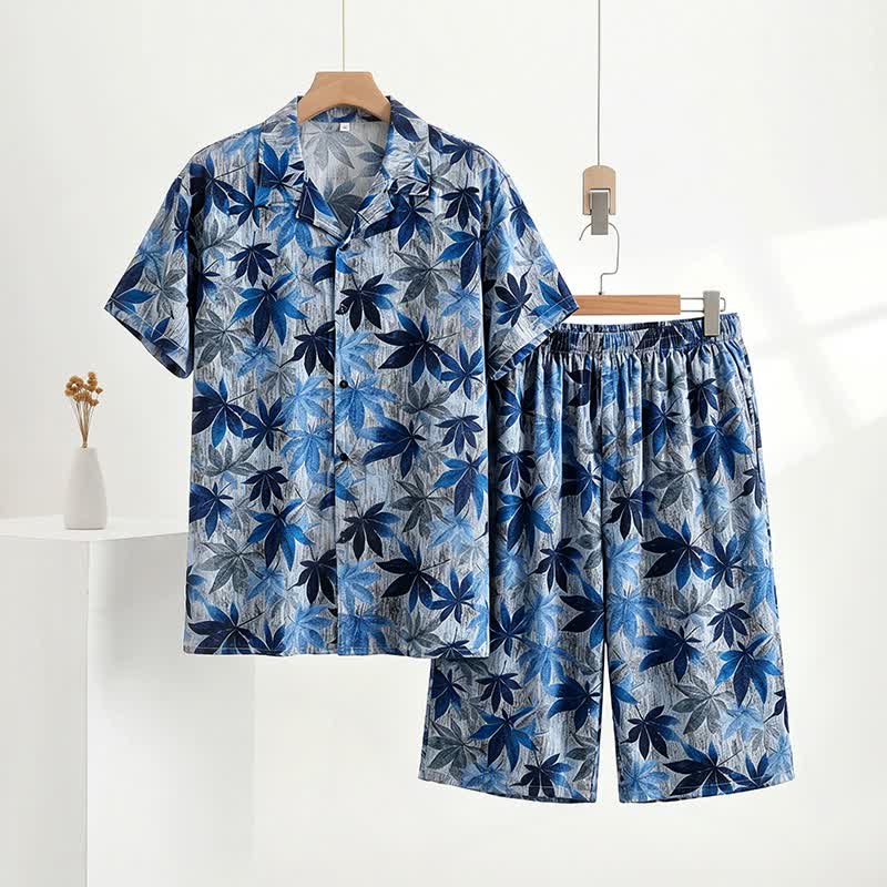 Ownkoti Unisex Blue Leaf Print Pajama Set - Blue - 5XL - image 0