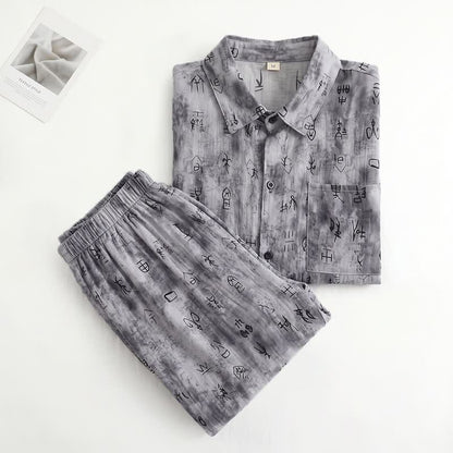 Ownkoti Gray Vintage Symbol Print Loungewear Set - image 1