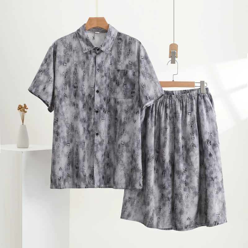 Ownkoti Gray Vintage Symbol Print Loungewear Set - Gray - 5XL - image 0