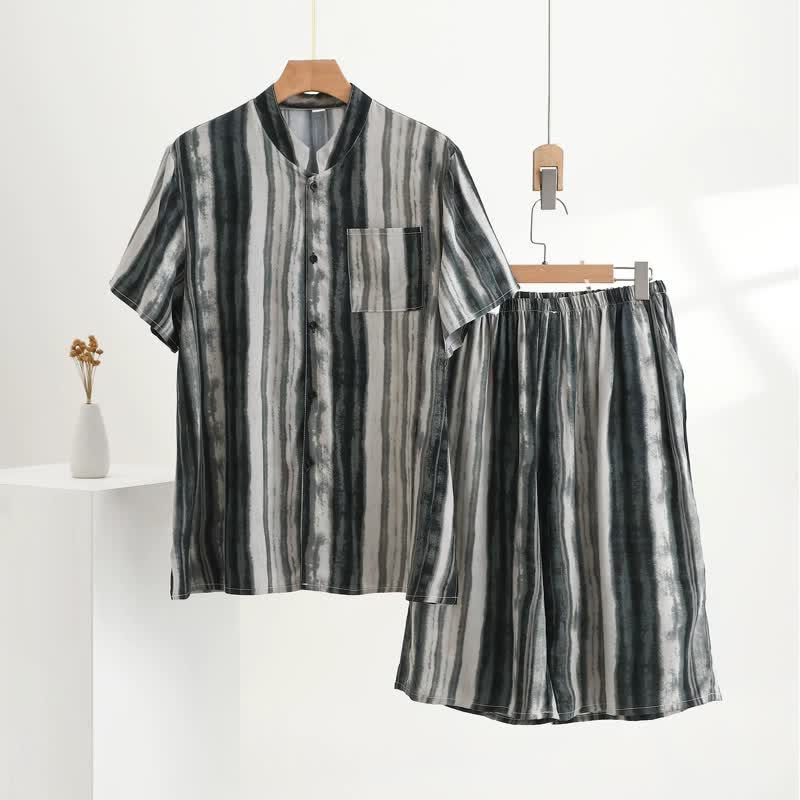 Ownkoti Unisex Ink Stripe Mandarin Collar Pajamas - Gray - 5XL - image 0