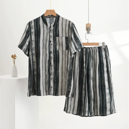 Ownkoti Unisex Ink Stripe Mandarin Collar Pajamas - Gray - 5XL - image 0