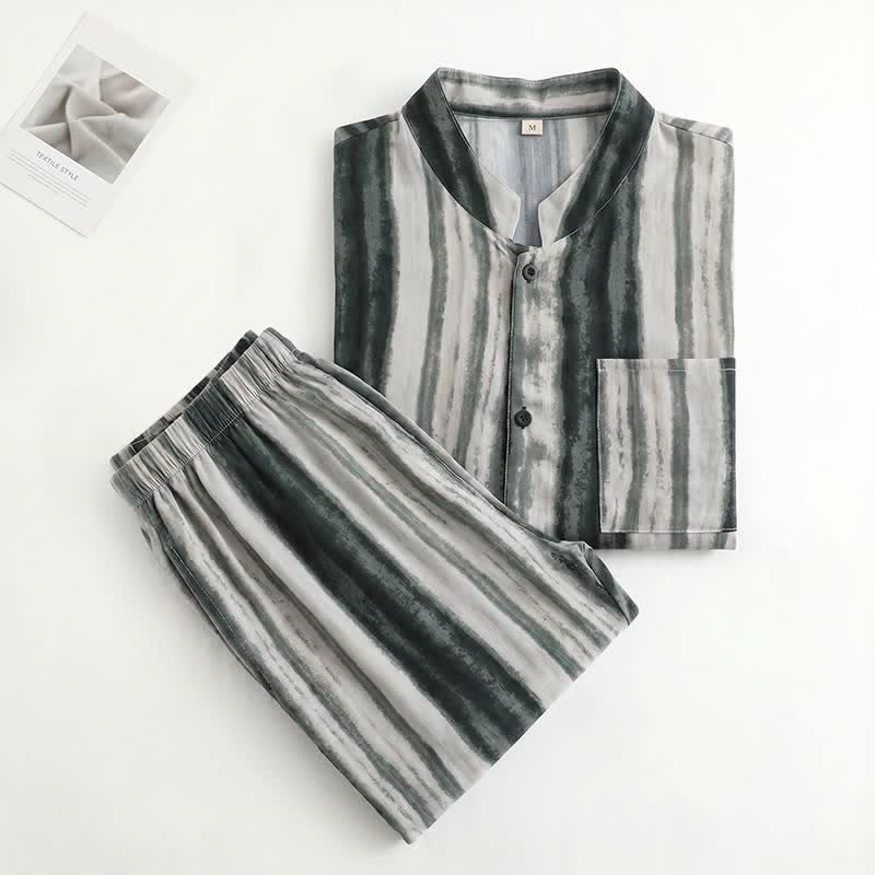 Ownkoti Unisex Ink Stripe Mandarin Collar Pajamas - image 1
