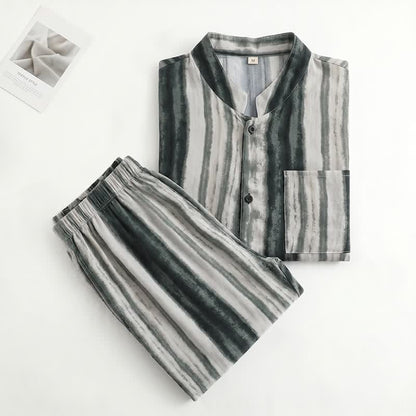 Ownkoti Unisex Ink Stripe Mandarin Collar Pajamas - image 1
