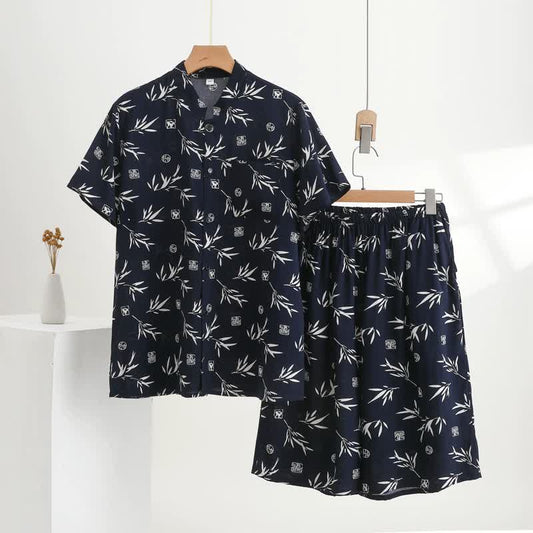 Ownkoti Unisex Bamboo Leaf Print Loungewear Set - Navy - 5XL - image 0