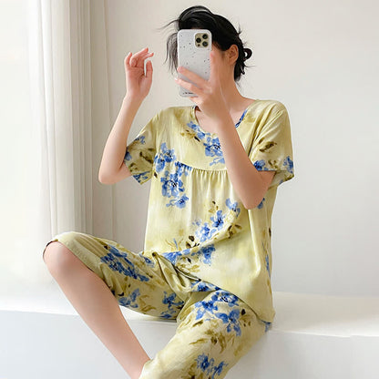 Ownkoti Blue Floral Short Sleeve Women's Pajamas - image 3