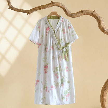 Ownkoti Botanical Garden Cotton Gauze Kimono Nightdress - Beige - L - image 0