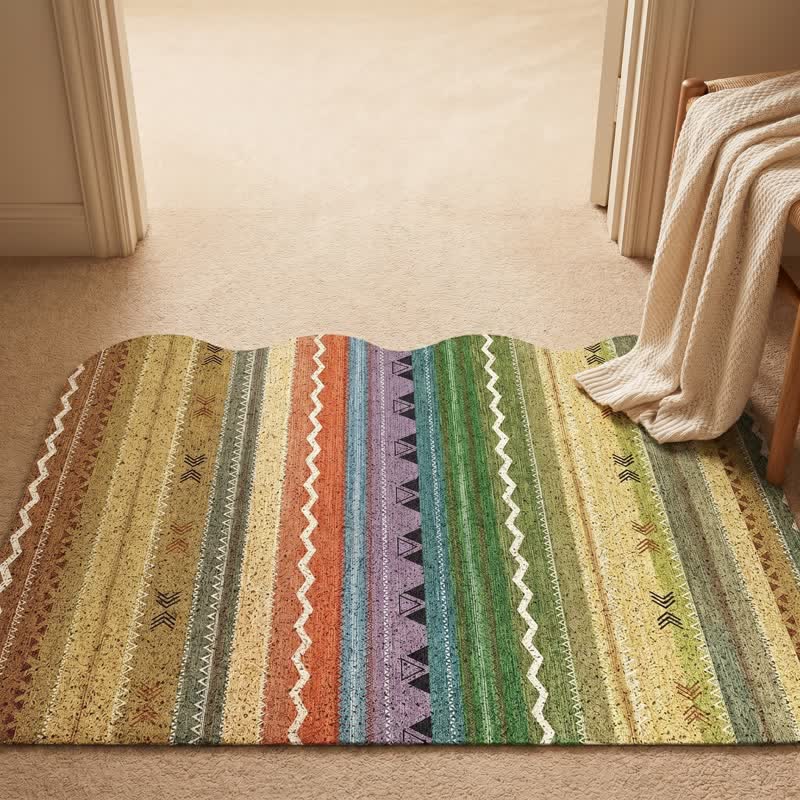 Ownkoti Vintage Rainbow Striped Non-Slip Entry Rug - image 3