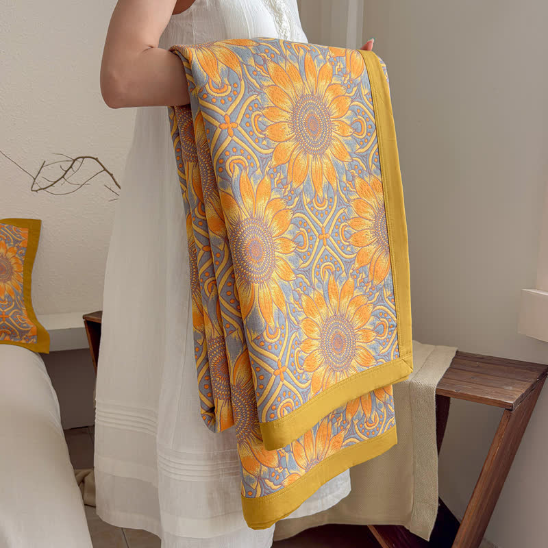 Ownkoti Boho Sunflower 3-Layer Muslin Cotton Quilt - image 12