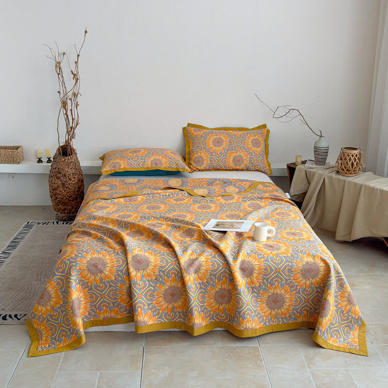Ownkoti Boho Sunflower 3-Layer Muslin Cotton Quilt - image 1
