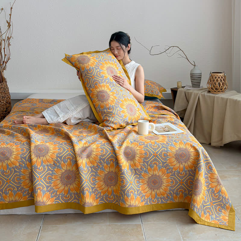 Ownkoti Boho Sunflower 3-Layer Muslin Cotton Quilt - image 5