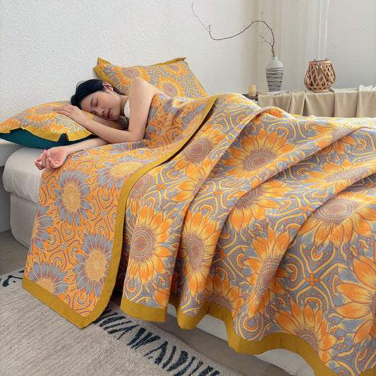 Ownkoti Boho Sunflower 3-Layer Muslin Cotton Quilt - 2PCS Pillowcases - 19" x 29" - image 3