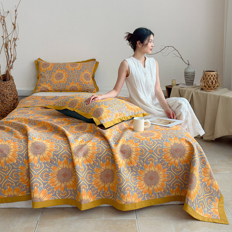 Ownkoti Boho Sunflower 3-Layer Muslin Cotton Quilt - image 3