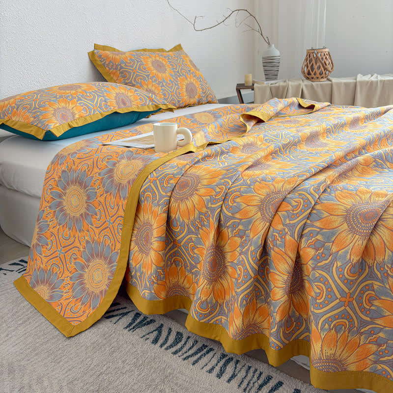 Ownkoti Boho Sunflower 3-Layer Muslin Cotton Quilt - image 6