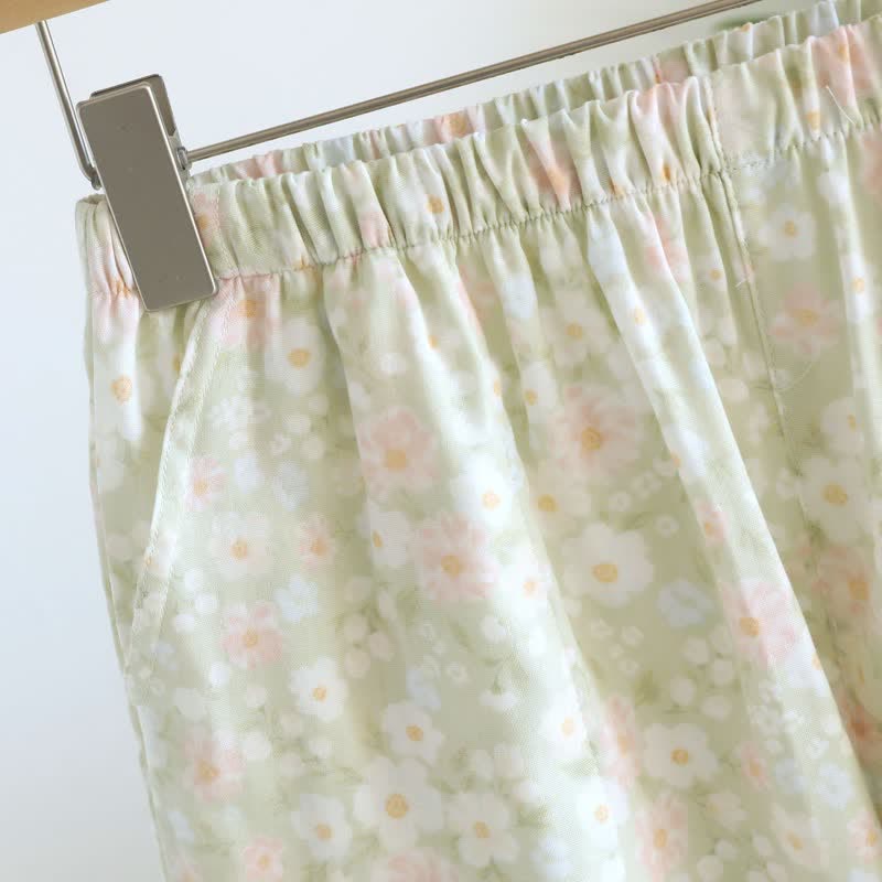 Ownkoti Green Floral Cotton Ruffle Pajama Shorts - image 3