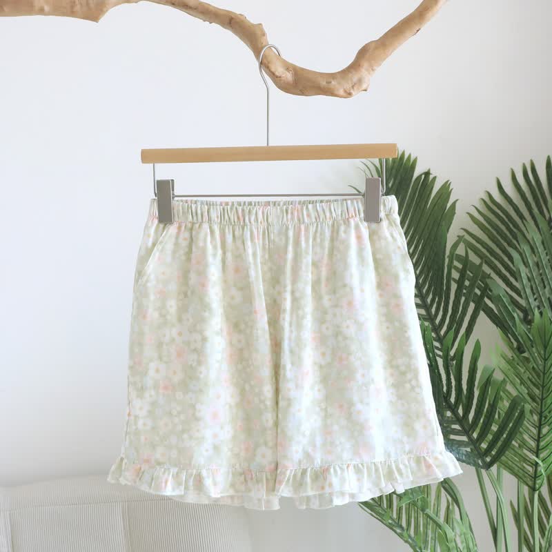 Ownkoti Green Floral Cotton Ruffle Pajama Shorts - image 0