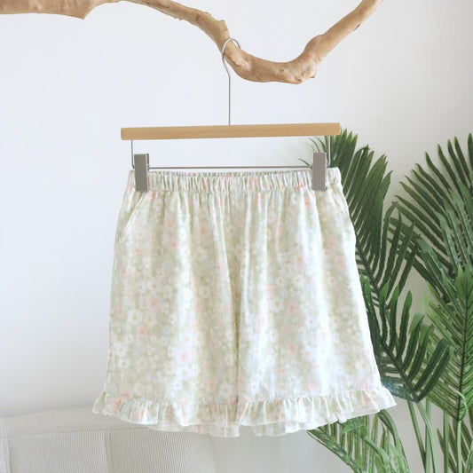 Ownkoti Green Floral Cotton Ruffle Pajama Shorts - image 0