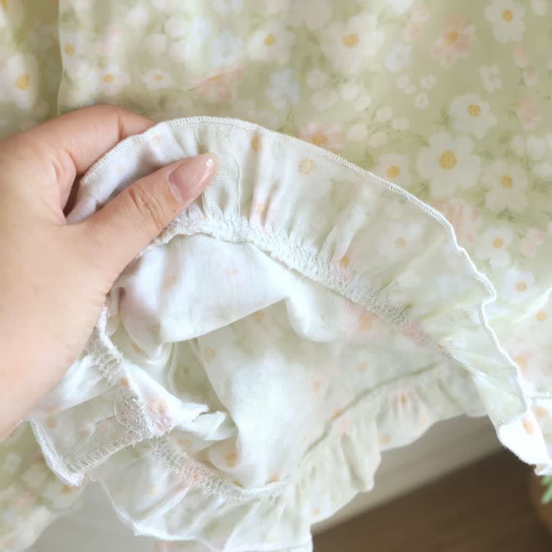 Ownkoti Green Floral Cotton Ruffle Pajama Shorts - image 6