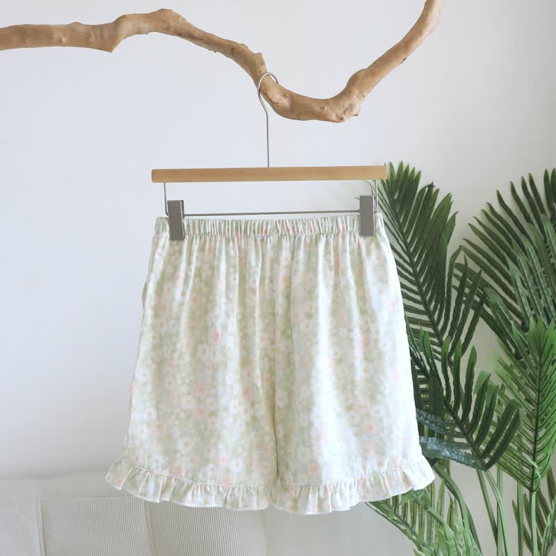 Ownkoti Green Floral Cotton Ruffle Pajama Shorts - Green - XL - image 1