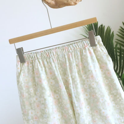 Ownkoti Green Floral Cotton Ruffle Pajama Shorts - image 2