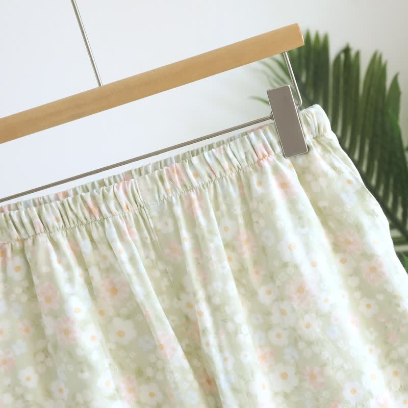 Ownkoti Green Floral Cotton Ruffle Pajama Shorts - image 4