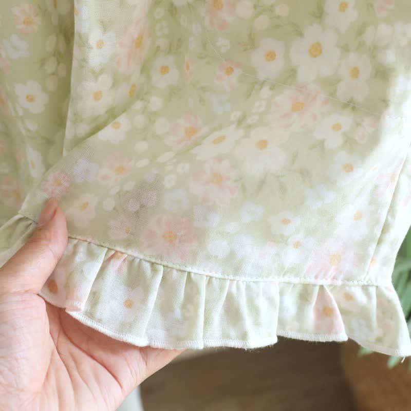 Ownkoti Green Floral Cotton Ruffle Pajama Shorts - image 5