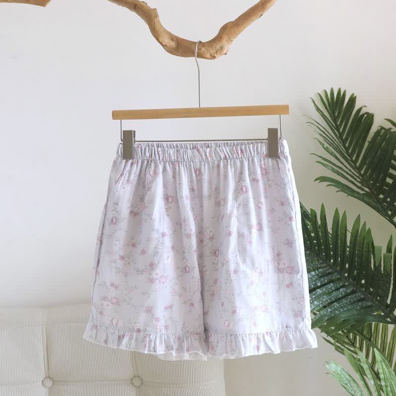 Ownkoti Floral Cotton Gauze Ruffle Pajama Shorts - Purple - XL - image 1