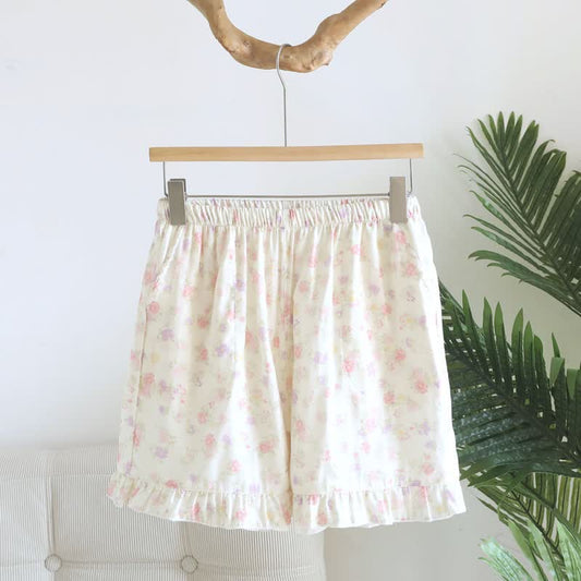 Ownkoti Floral Cotton Ruffle Pajama Shorts - Beige - XL - image 0