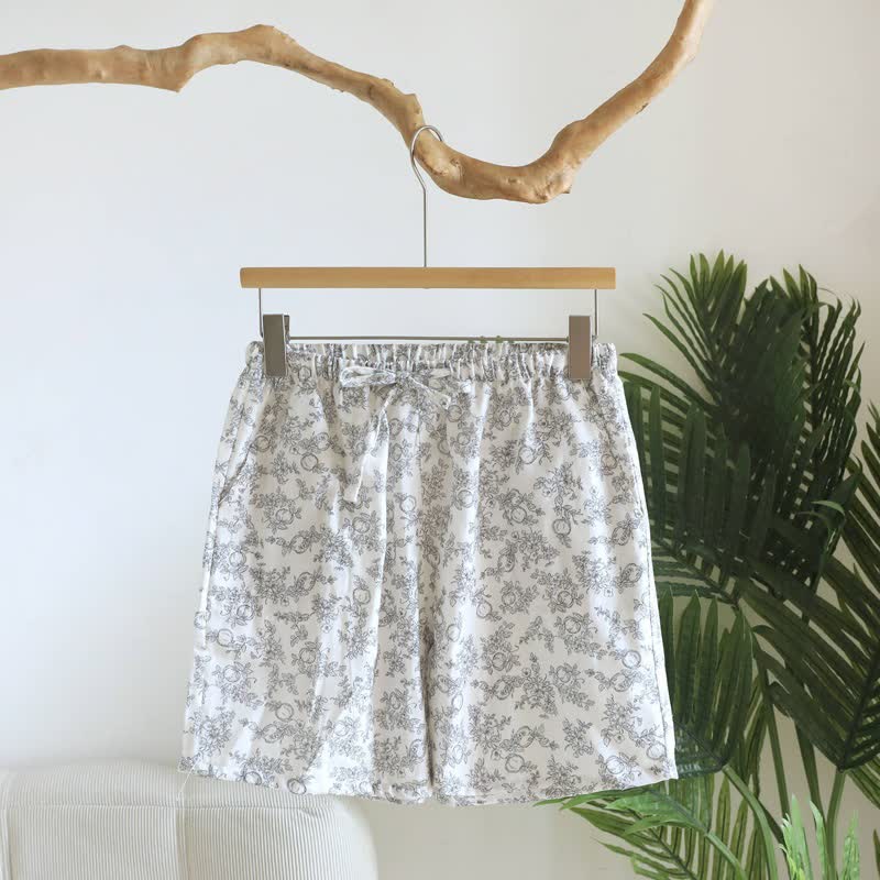 Ownkoti Rustic Pomegranate Cotton Gauze Pajama Shorts - Blue - XL - image 1