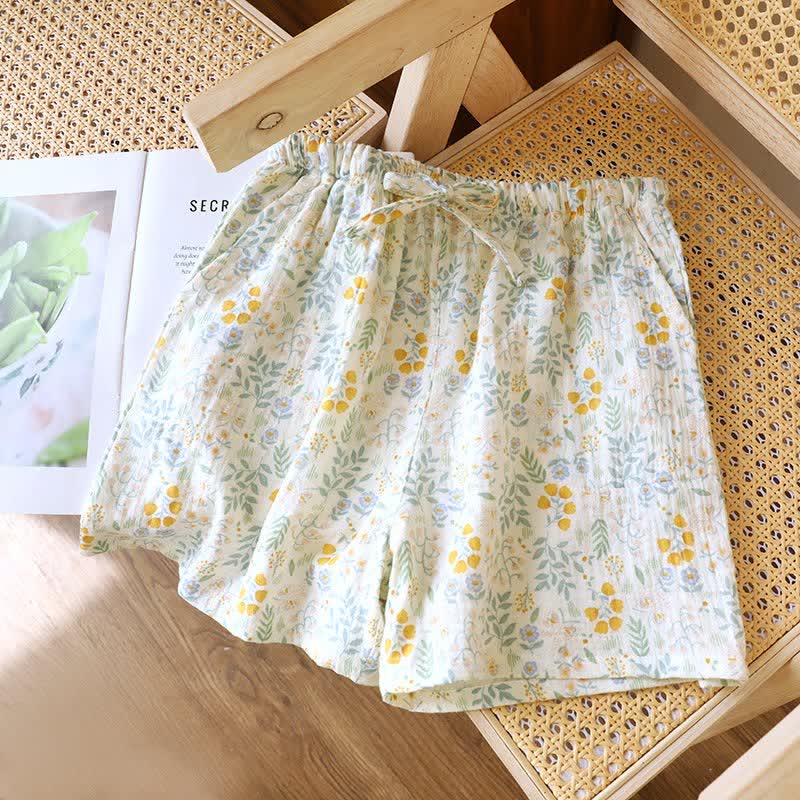 Ownkoti Yellow Tulip Cotton Gauze Pajama Shorts - image 1