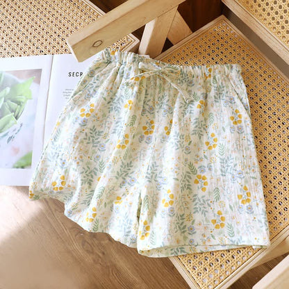 Ownkoti Yellow Tulip Cotton Gauze Pajama Shorts - image 1
