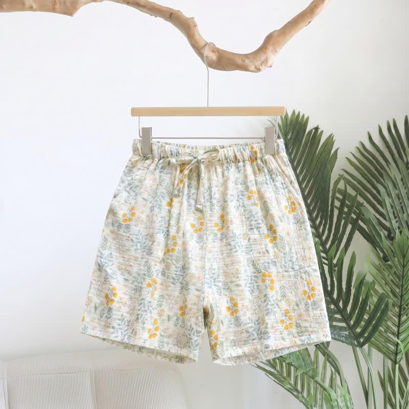 Ownkoti Yellow Tulip Cotton Gauze Pajama Shorts - Yellow - XL - image 0