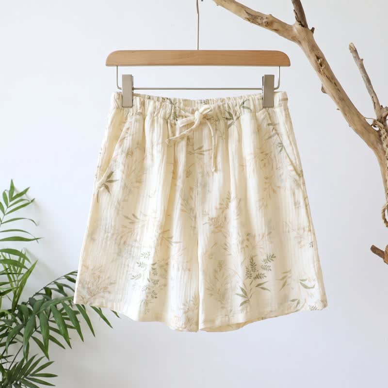 Ownkoti Botanical Cotton Gauze Women's Pajama Shorts - Beige - XL - image 0