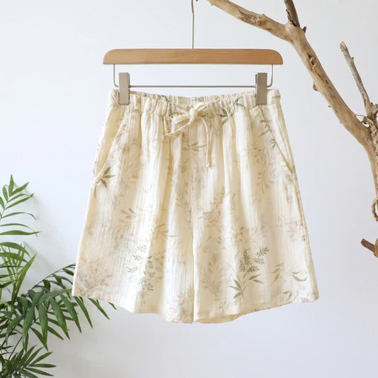 Ownkoti Botanical Cotton Gauze Women's Pajama Shorts - Beige - XL - image 0