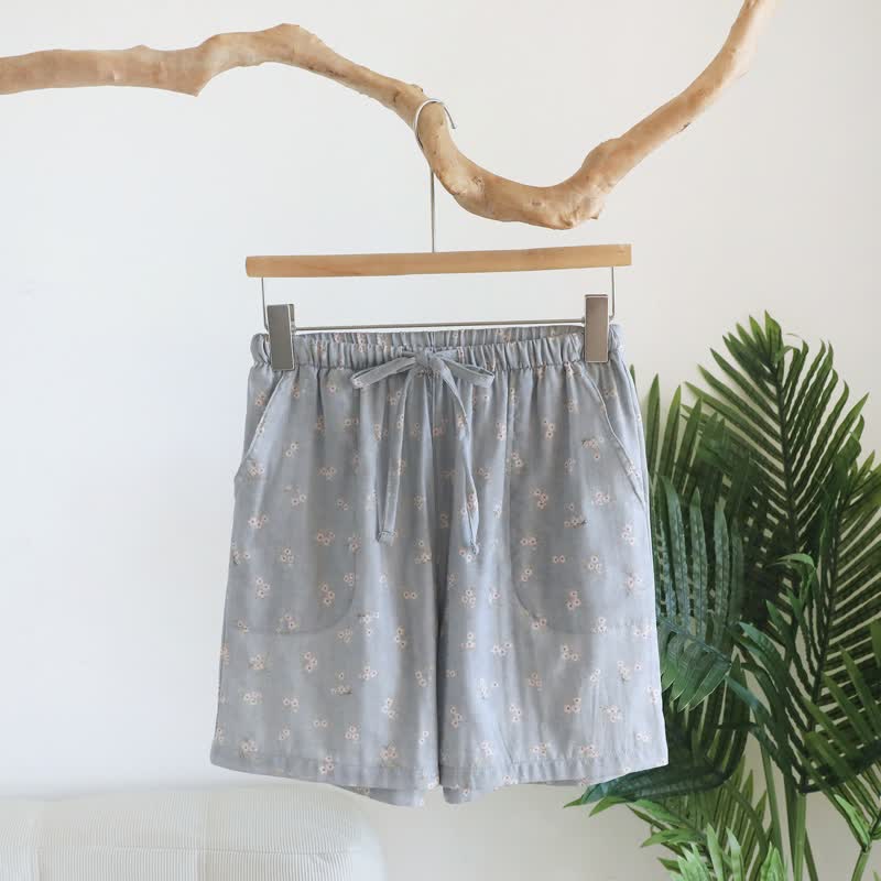 Ownkoti Cherry Blossom Cotton Pajama Shorts - Blue Gray - XL - image 6