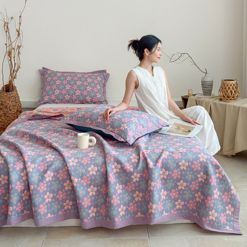 Ownkoti Ditsy Floral 3-layer Gauze Bedspread Quilt - image 3