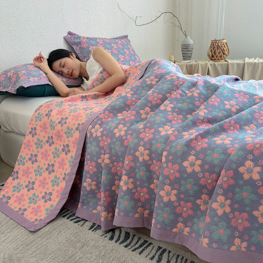Ownkoti Ditsy Floral 3-layer Gauze Bedspread Quilt - 2PCS Pillowcases - 19" x 29" - image 0